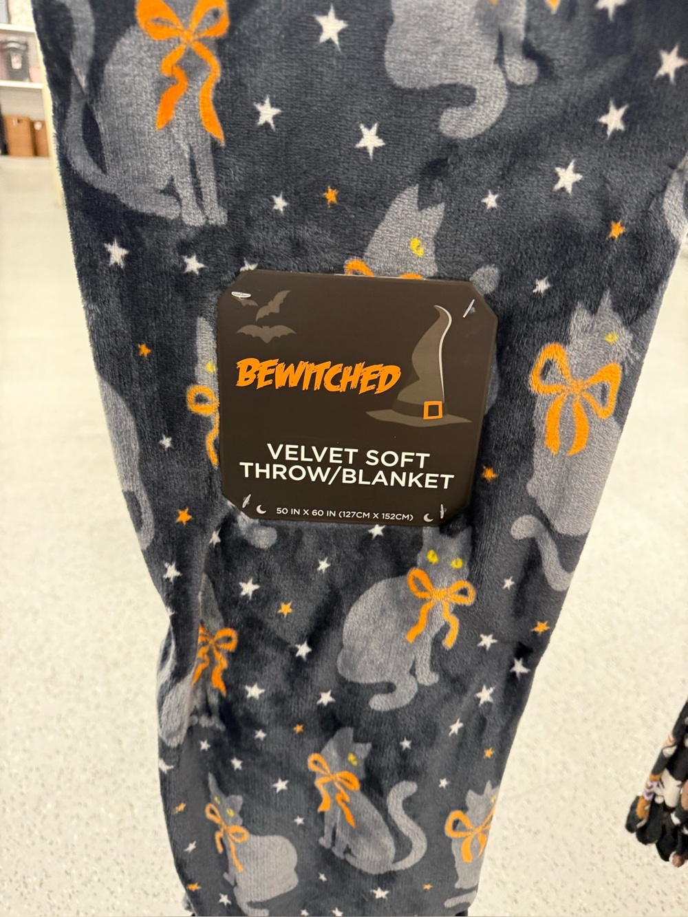 Cat Halloween Velvet Soft Throw Blanket in Charcoal with Orange Accents